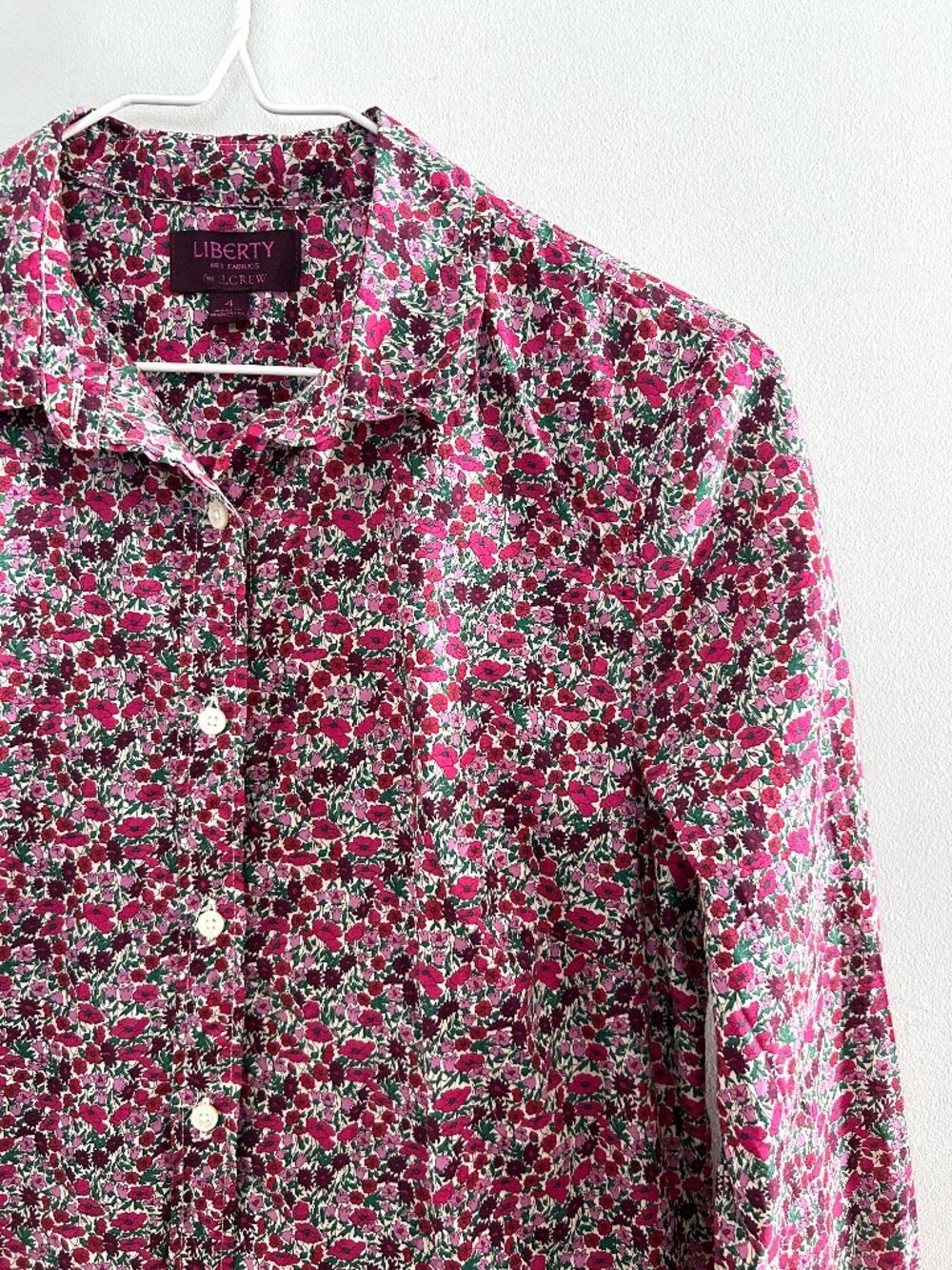 J.Crew Liberty London Slim Fit Pink Ditsy Floral Button Front Shirt Size 4